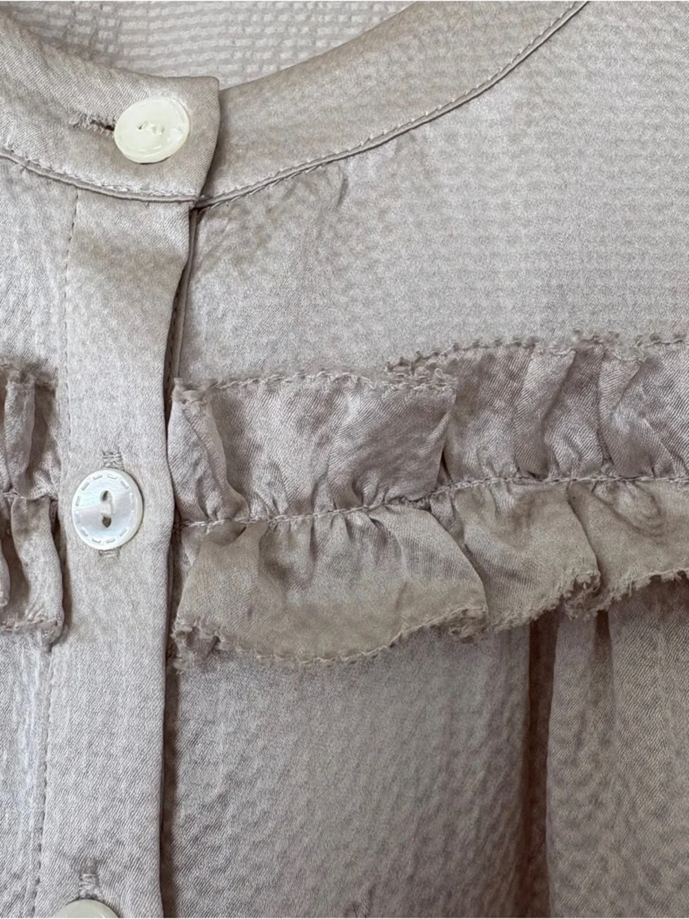 J.Crew Taupe Textured Ruffle Silk Short Sleeve Blouse - Size 2